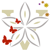 Logo de la maison Verdier avec des fleurs et papillons